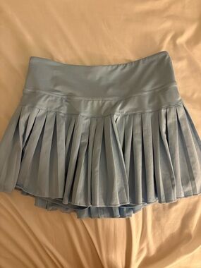 Pleated Light Blue Mini Skirt with Wide Waistband
